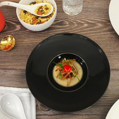 Ceramics Rimmed Soup Bowls 8.6 oz, Black 11 inch Exquisite small soup plate Set of 4, Pasta plates With Rim is the best choice for hotels, kitchens, fine restaurants and gourmets - color: Black, size: 11 Inch-8.6 oz