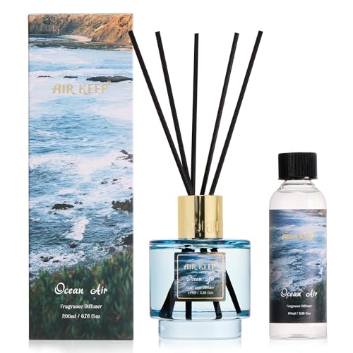 Reed Diffuser Set with Refill & 8 Reed Sticks, 6.96 fl oz Ocean Air Home Fragrance, Long Lasting Aromatherapy Diffuser for Bedroom, Bathroom & Living Room