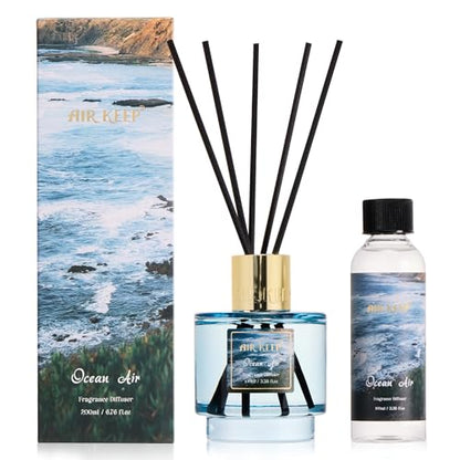 Reed Diffuser Set with Refill & 8 Reed Sticks, 6.96 fl oz Ocean Air Home Fragrance, Long Lasting Aromatherapy Diffuser for Bedroom, Bathroom & Living Room