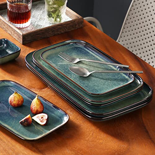 vancasso Stern Serving Platters Set of 3, 15/13/ 11 Inches Rectangular Serving Plates, Green Serving Trays for Entertaining, Party - color: Green, size: 3 Pieces