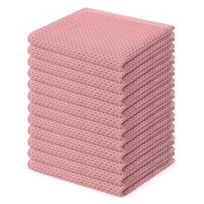 Homaxy 100% Cotton Waffle Weave Kitchen Dish Cloths 12-Pack, Dried Rose | 12 x 12 Inches, Ultra Soft Absorbent Dish Towels, Quick Drying Dish Rags with Hanging Loop - color: Dried Rose, size: 12 X 12 - 12 Pack