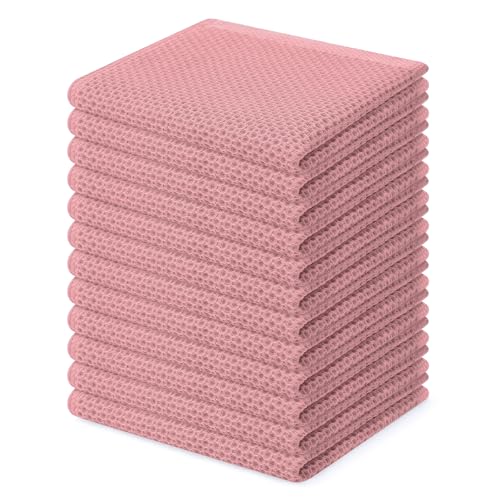 Homaxy 100% Cotton Waffle Weave Kitchen Dish Cloths 12-Pack, Dried Rose | 12 x 12 Inches, Ultra Soft Absorbent Dish Towels, Quick Drying Dish Rags with Hanging Loop - color: Dried Rose, size: 12 X 12 - 12 Pack