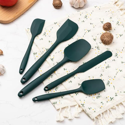 Silicone Spatula Set,5 Piece Food Grade Rubber Spatulas,Dark Green | Spatulas Silicone Heat Resistant for Baking,Cooking,and Mixing High Heat Resistant Non Stick Dishwasher Safe BPA-Free - color: Dark Green