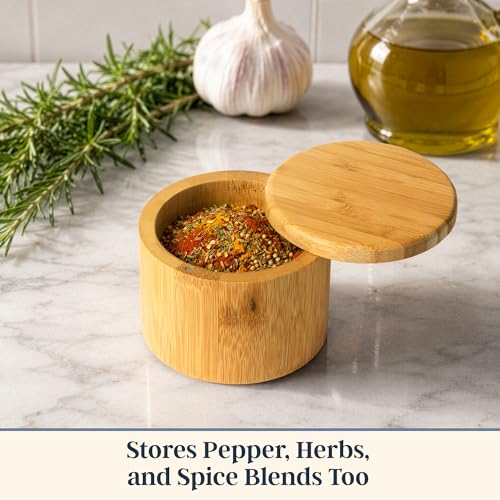 Totally Bamboo Salt Cellar with Swivel Lid, Salt Container for Countertop | Easy-open magnetic lid for one-hand use while cooking. 6 oz salt box for favorite salts, seasonings, or herbs. - style: Original Salt Box