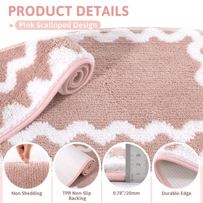 Findosom Bathroom Rugs Sets 5 Piece, Absorbent Soft Non-Slip Bath Rug Set | Washable Microfiber Shaggy Bath Mat Set with Bathroom Runner Rug, U-Shaped Toilet Rugs, Shower Rug & Toilet Lid Cover, Pink - color: Pink & White, size: 18"x26"+20"x32"+20"x48"+U