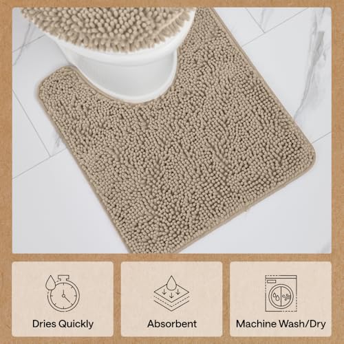 GORILLA GRIP Bathroom Rug Sets 3 Piece, Bath Mat Set and Oval Toilet Base with Rubber Backing, Plush Absorbent Shaggy Chenille Washable Mats, Includes 24x19.5, 24x17 and 36x24 Inch Rugs, Gray Beige - color: Gray Beige, style: 24"x19.5" + 24"x17" + 36"x24"