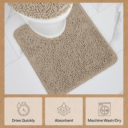 GORILLA GRIP Bathroom Rug Sets 3 Piece, Bath Mat Set and Oval Toilet Base with Rubber Backing, Plush Absorbent Shaggy Chenille Washable Mats, Includes 24x19.5, 24x17 and 36x24 Inch Rugs, Gray Beige - color: Gray Beige, style: 24"x19.5" + 24"x17" + 36"x24"
