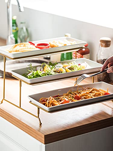 YHOSSEUN 3 Tier Serving Tray for Party, Tiered Serving Platters and Trays, 14 Inch Tiered Tray Stand, Dessert Stand, Serving Stand, Dessert Table Display Set with Collapsible Sturdier Metal Rack | Ceramic Tiered Tray Stand, Dessert Stand, Serving Stand, D