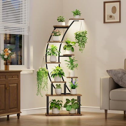 BACEKOLL Plant Stand Indoor with Grow Lights, 63" Tall Lighted Plant Shelf | 9 Tier Corner Plant Holder for Indoor Growing, Large Flower Display Rack for Living Room, Bedroom, Office, Home Decor, Black