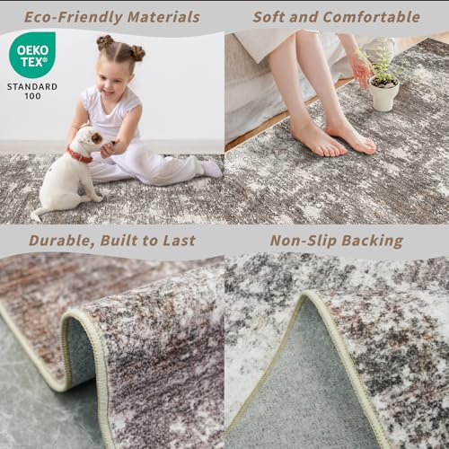 2x5 Washable Kitchen Rug Runner – Non-Slip Abstract Modern Neutral Small Rug for Bathroom, Hallway, Bedroom, Laundry Room, Entryway – Soft Low-Pile Thin with Rubber Backing (Brown Beige, 2x5) - color: Brown Beige, size: 2' x 5' (Rectangular)