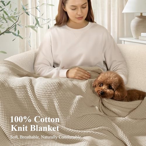 100% Cotton Cable Knit Throw Blanket, Lightweight Soft Knit Blanket for Sofa Couch Bed, Breathable All-Season Throw, Cozy Decorative Blanket, 50 x 60 Inch,Linen - color: Linen, size: Throw(50" X 60")