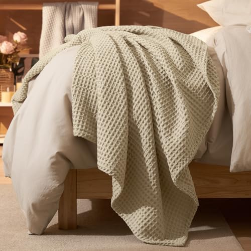 PHF Ultra Soft Waffle Weave Blanket Throw Blanket, Lightweight Breathable Cooling Skin-Friendly Throw for Spring Summer for Hot Sleepers，Aesthetic Home Decor for Bed Couch, Giftable, Khaki, 50"* 60" - color: Khaki, size: Throw(50" x 60")
