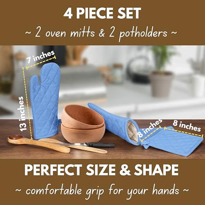Native Fab Pot Holders and Oven Mitts Sets for Kitchen Heat Resistant - Hanging Non-Slip - 100% Cotton Kitchen Oven Mitts and Pot Holders 4-Piece Set - Blue - color: Blue
