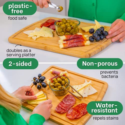 GREENER CHEF 15 Inch Bamboo Cutting Board with Lifetime Replacements - Medium Wooden Chopping Board for Kitchen, Butcher Block, Meat, Vegetables, Charcuterie and Cheese Board - color: Single-Tone, size: 15"L x 11"W