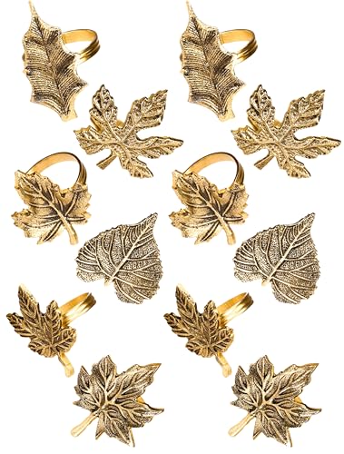 Alpha Living Home Gold Leaf Napkin Rings, Set of 12 - color: Antique Leaf Gold, size: 12- Pack