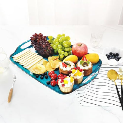 TP Melamine Serving Trays with Handles, 19" x 12", Set of 2, Retro Teal | Large Rectangular Trays, Serving platters, Turkey and Party Serving, Lightweight, Break-resistant - color: Retro Teal, size: 19" x 12"