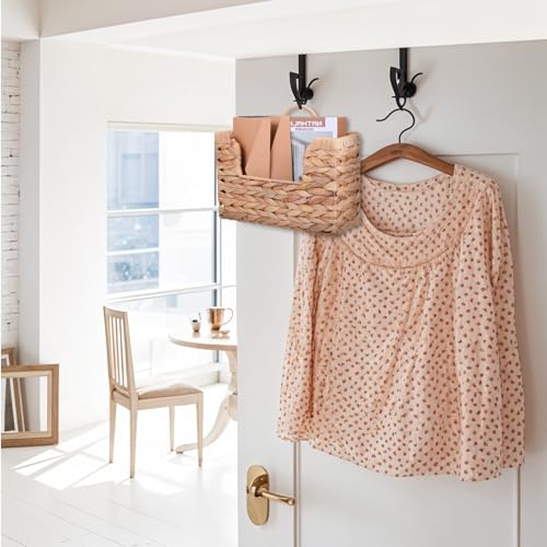 WLLHYF Woven Hanging Magazine Holder Water Hyacinth Storage Basket Wall Mounted Wicker Organizer Boho Modern Farmhouse Book Rack with Handle File Newspaper Mail Holder for Home Office