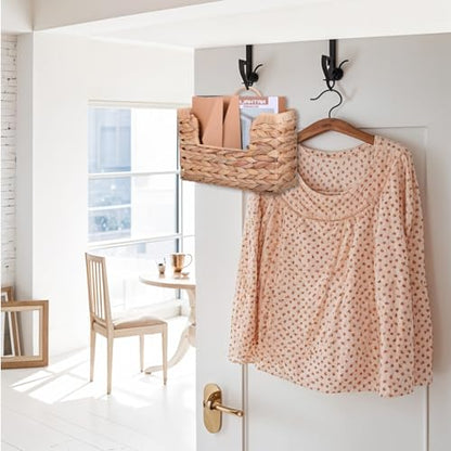 WLLHYF Woven Hanging Magazine Holder Water Hyacinth Storage Basket Wall Mounted Wicker Organizer Boho Modern Farmhouse Book Rack with Handle File Newspaper Mail Holder for Home Office