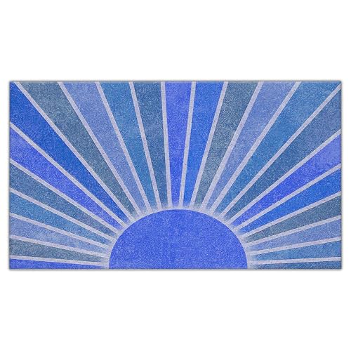Nogrit Blue Boho Door Mat, Retro Boho Sun Sunshine Doormat Bathmat for Indoor Outdoor Entrance, Mid Century Modern Abstract Welcome Mats for Front Door Outside Porch Entryway, 17x30 Inches - color: Non Slip Pvc - Blue