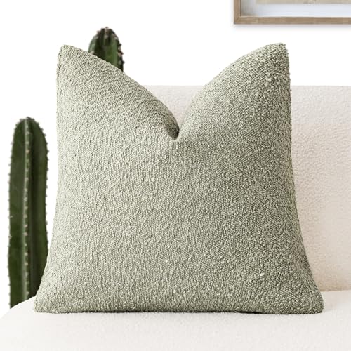 Foindtower Decorative Textured Boucle Throw Pillow Covers Accent Solid Pillow Cases Neutral Soft Cozy Couch Cushion Case for Chair Sofa Bedroom Living Room Home Decor 16x16 Inch,1PC,Dirty Sage Green - color: Desert Sage Green, size: 16" x 16" (Pack of 1)