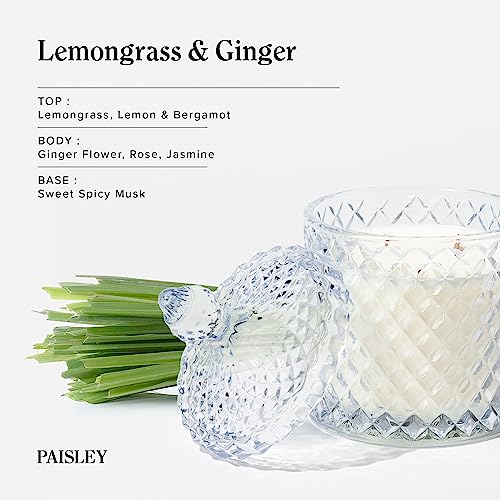 Hidden Label Large Decorative Jar Candle,Larde Wood Wick Lavender Vanilla + Lemongrass Ginger Scented Candle.Soy Wax Candle for Home Scented