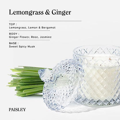 Hidden Label Large Decorative Jar Candle,Larde Wood Wick Lavender Vanilla + Lemongrass Ginger Scented Candle.Soy Wax Candle for Home Scented