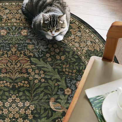 5ft Round Washable Area Rug Non-Slip Carpet for Bedroom Gold Green - color: Gold Green (Larger Pattern), size: 5' (Round)