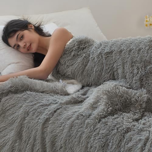 COOVA Ultra Soft Faux Fur Twin Blanket – Fuzzy Fluffy Cozy Microfiber Blankets, Warm Thick Plush Sherpa Fleece Throw Blanket for Couch,Bed,Sofa,Ideal Gift for Women.(Light Grey, 60"x80") - color: Light Grey, size: 60"x80"