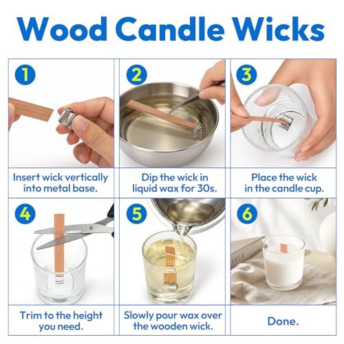 225Pcs Candle Making Kit, 6in Cotton & 5in Wood Wicks | Wick Holders, Candle Stickers, Tweezers, Pen, Use For Homemade Candles, DIY Crafts, & Gifts. - size: 6IN-60pcs