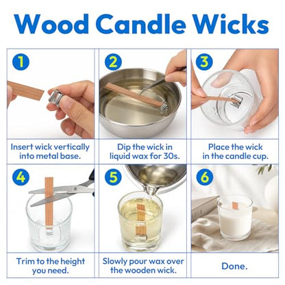 375Pcs Candle Making Kit, 6" Cotton & 5" Wood Wicks | Wick Holders, Candle Stickers, Tweezers, Pen, Use for DIY Candle Making, Home Craft & Gift - size: 6IN-130pcs