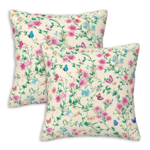 Floral Throw Pillow Covers 18x18 Set of 2 | Butterfly Botanical Cushion Cases | Spring Decorative Pillow Covers for Couch Sofa Bedroom Living Room | Hidden Zipper - color: Cottagecore Wildflower
