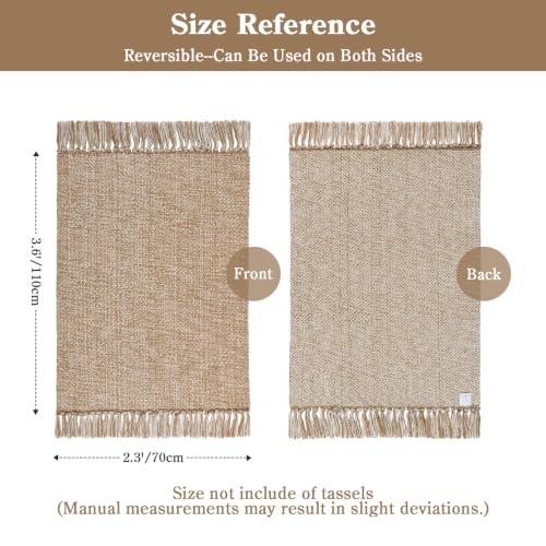 Entryway Door Mat, 27" x 43" Machine Washable Kitchen Rugs, Indoor/Outdoor Low-Profile Doormat Soft Hand-Woven Cotton Bathroom Rug Throw Rugs for Front Back Door Bedroom | Tan/Cream Braided Indoor Outdoor Mats, Soft Washable Bathroom Rug, Small Throw Rugs