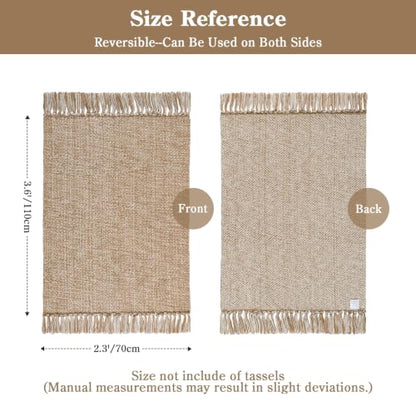 Entryway Door Mat, 27" x 43" Machine Washable Kitchen Rugs, Indoor/Outdoor Low-Profile Doormat Soft Hand-Woven Cotton Bathroom Rug Throw Rugs for Front Back Door Bedroom | Tan/Cream Braided Indoor Outdoor Mats, Soft Washable Bathroom Rug, Small Throw Rugs