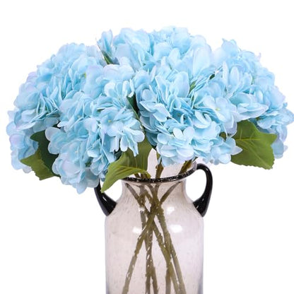 Kimura's Cabin 6pcs Fake Hydrangeas Flowers Artificial Hydrangea,Light Blue | Silk Hydrangea with Stems Faux Flower,Wedding Party Bouquets Arrangement Farmhouse Garden Home Table Centerpieces Decoration - color: Lake Water Blue