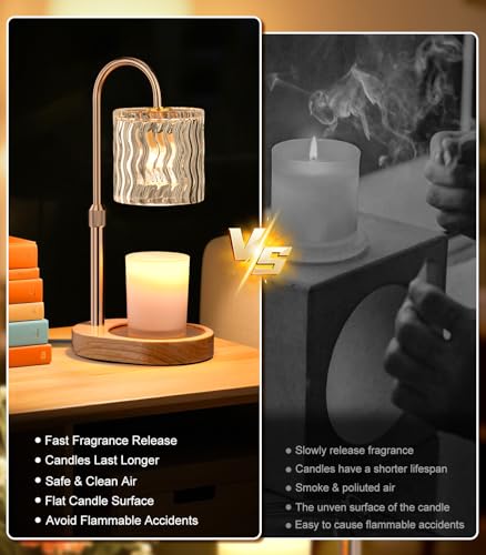 Candle Warmer Lamp Electric: Dimmable Timer Candles Warming Lamps - Height Adjustable Burner Jar - No Flame Scented Melts Wax - All Candle Jars Table Light Home Decor