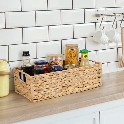 LotFancy Bathroom Basket, 2 Pack Water Hyacinth Toilet Paper Basket, Hand Woven Back of Toilet Organizer for Toilet Tank Top Countertop, Wicker Baskets for Shelves