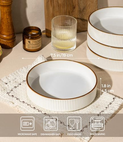 GBhome 7.5 Inch Pasta Bowls Set of 6, Ceramic Salad Bowls, Warm White | Double Reactive Glaze Bowls for Pasta, Noodles & Fruit, Scratch Resistant, Microwave & Dishwasher Safe - color: Warm White, size: Set of 6