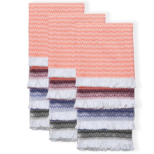 TWINY threads 12 Pack 100% Cotton Kitchen Towels, 16"x26" - Multicolor | Chevron Weave Dish Cloths & Rags, Soft, Absorbent, Quick Dry, Washable, Reusable Tea Towel for Baking, Cleaning & Drying Use - color: Chevron Black, Burgundy, Indigo Blue, Orange, si