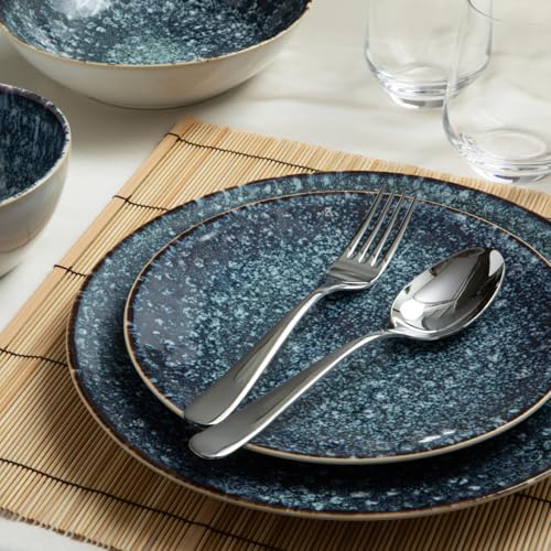 Larder & Vine Stoneware Dinnerware Set, 16 Piece, 4 Place Settings, Made in Portugal, Bondi Waters - color: Bondi Waters