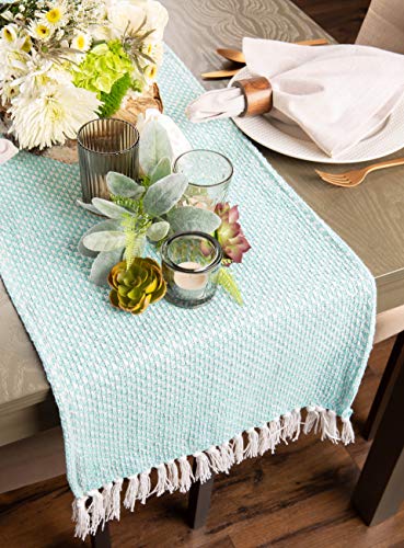 DII Woven Basics Collection 100% Cotton Knit Table Runner, 15x72, Aqua - color: Aqua, size: 15x72"