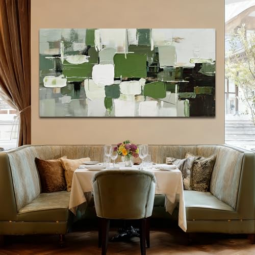 Abstract Geometric Canvas Wall Art Green White Black Living Room 24x48 Inch - color: White and Green and Black, size: 48"L x 24"W