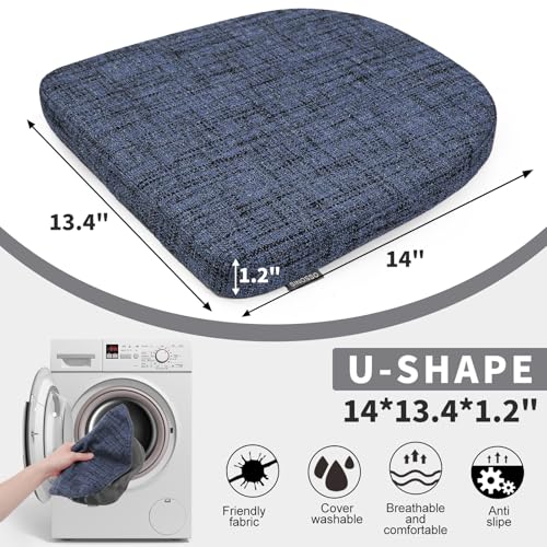 SINOSSO Memory Foam 14" Metal Chair Cushions 4 Pcs, Modern Interwoven Style Magnetic Chair Pads for Dining Kitchen Cafe Bistro Stackable Chair (U-Shape, Blue, 4) - color: Blue