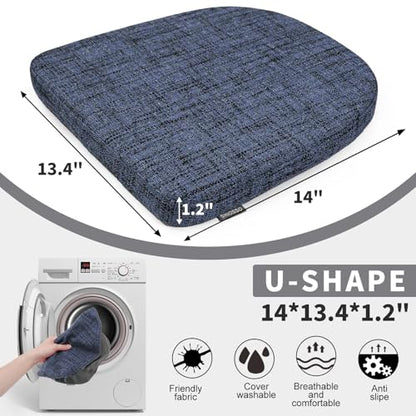 SINOSSO Memory Foam 14" Metal Chair Cushions 4 Pcs, Modern Interwoven Style Magnetic Chair Pads for Dining Kitchen Cafe Bistro Stackable Chair (U-Shape, Blue, 4) - color: Blue
