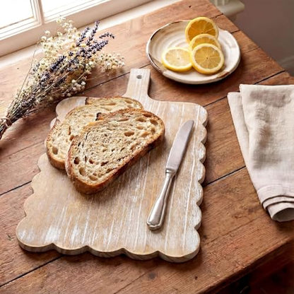 Sintuff Large Acacia Wood Scallop Cutting Board 18 x 10 Wooden Dinner Plate Scalloped Wood Tray Decorative Pastry Dishes for Kitchen Cake Bread Baking Cheese Display