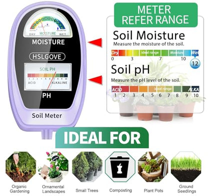 HSLGOVE Soil Test Kit, 2-in-1 Soil Moisture Meter/Soil PH Meter, Dual Screen Soil Tester, Soil Moisture Meter for Plants Watering/Gardening for Lawn,Farm Indoor&Outdoor Use-Lavender Purple