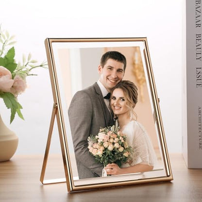 Gold 6×8‘’Floating Frame 2 Pack For Photo Sizes(3.5x5'',4x6'',5x7''),Classy Metal Floating Frame 5x7''Adjustable Tabletop/Shelf Photo Frame for Christmas,Wedding,Birthady,Home or Office Décor - size: 6x8''(2PK)