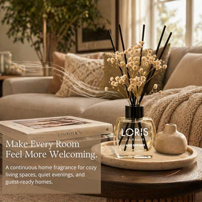 Loris Sandalwood Reed Diffuser Set with Dried Flowers | Reed Diffusers for Home with Sticks | Bathroom Diffuser & Room Scent | Long-Lasting Home Fragrance | 120 mL / 4.06 fl oz - color: Sandalwood