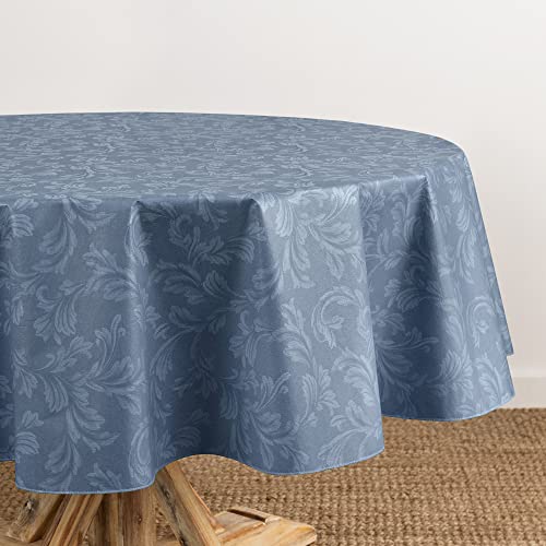 Elrene Home Fashions Camile Floral Damask-Scroll Water- and Stain-Resistant Vinyl Tablecloth with Flannel Backing, 70 Inches X 70 Inches, Round, Blue - color: Blue, size: 70" (Round)