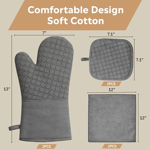 Pot Holders Set, 6 Piece Kitchen Oven Mitts & Towels Set | 2 Pot Holders, 2 Oven Mitts, 2 Dish Towels, Heat Resistant up to 500°F, Ideal for Cooking & Baking - color: 2 Pot Holders, 2 Mitts, 2 Towels