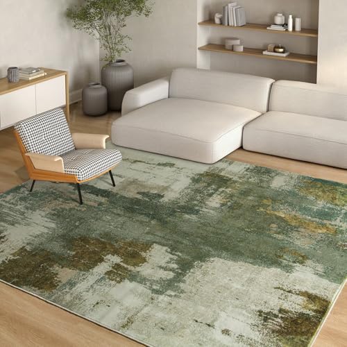 Kelarea Washable Area Rug 5x7, Non-Slip Low Pile Abstract Green | Water & Stain Resistant, Pet Friendly, Easy Clean, Ultra Soft, for Living Room, Bedroom, Nursery, Ofiice - color: Green, size: 5' x 7' (Rectangular)